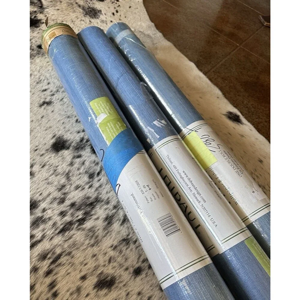 3 Thibaut Shang Extra Fine Sisal Grasscloth Wallpaper Rolls Blue T82828 NEW